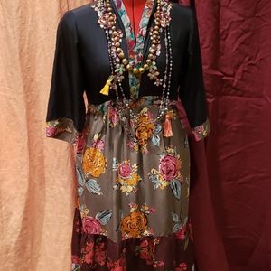 Johnny Was Silk Embroidered Tunic Dress